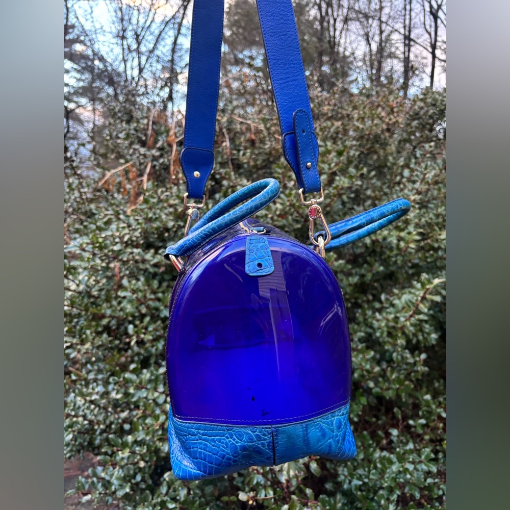 Furla Blue Patent & Embossed Croc-Textured Shoulder Bag - Picture 5 of 10